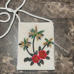 Floral Embellished White Beaded Bag
